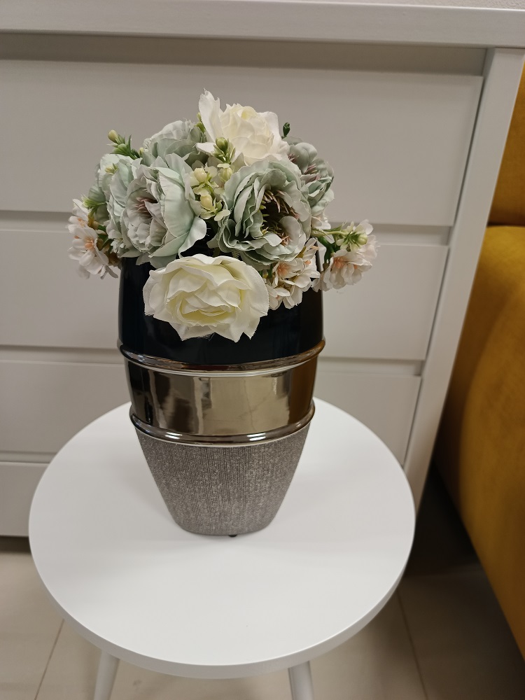 Váza keramická modrá/strieborná v.28,5 cm - AKCIA -30%