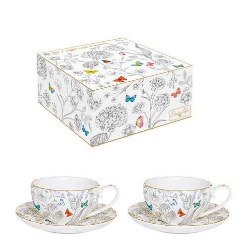 FLEP Šálky + podšálky porcelánové SET 2 x 100ml