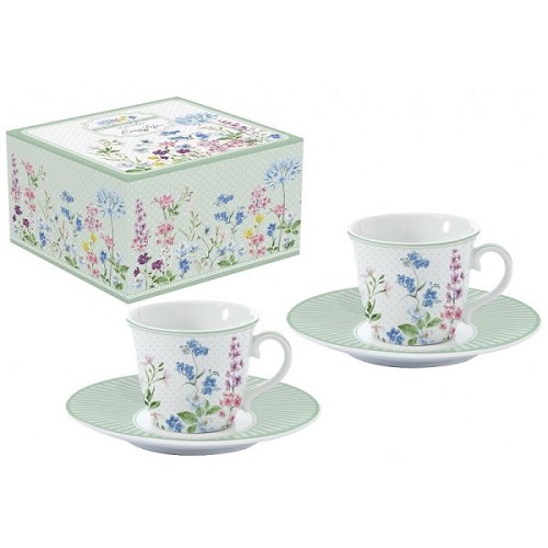 FLRA Šálky + podšálky porcelánové SET 2x 80ml