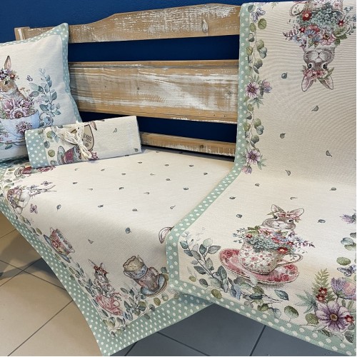Gobelín textil vzor Zajko v šálke VÝBER Z ROZMEROV