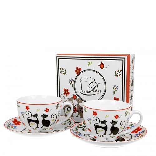 Šálky + podšálky porcelánové dve mačky SET 2 x 280ml