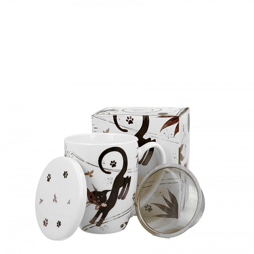 Šálka porcelánová so sitkom kov. a vrchnák mačka 350ml