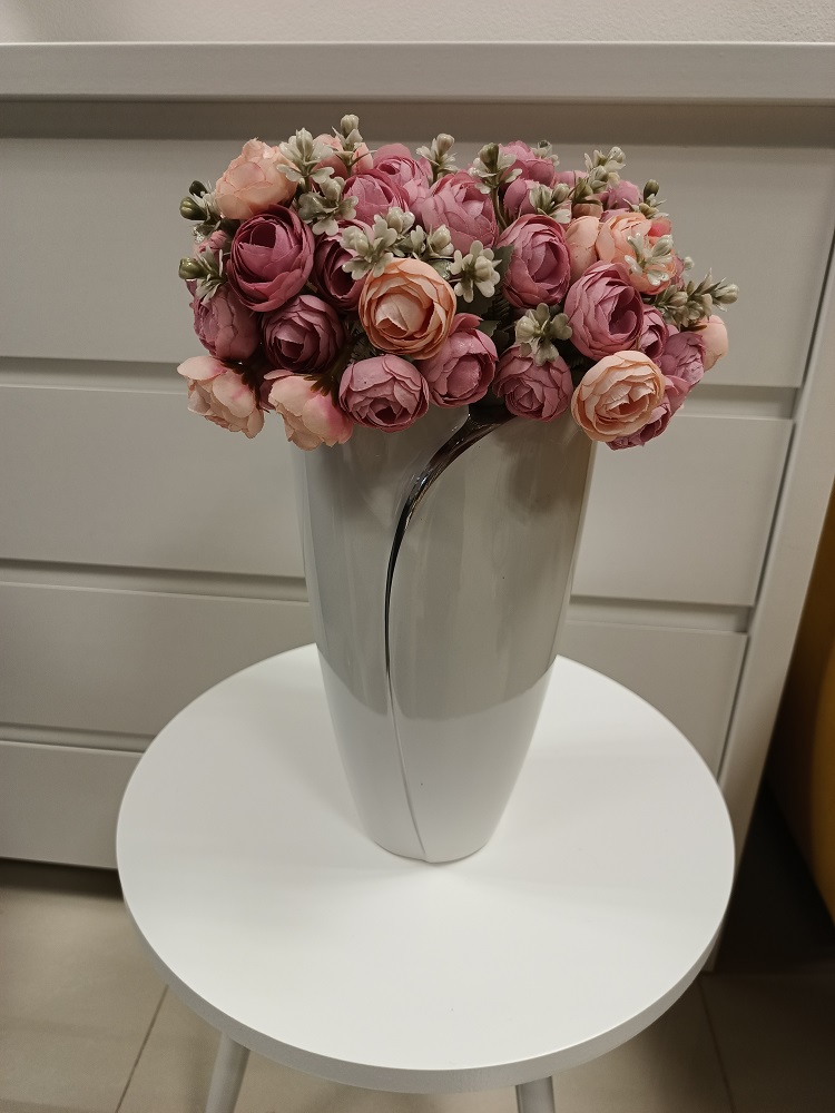 Váza keramická biela/strieborná 4515 v.30cm
