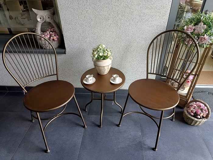 Záhradný set kovový 2 x stolička + 1 x stôl v.50 x pr.46cm